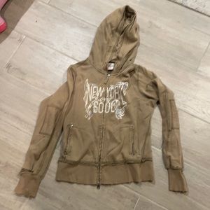 Triple five soul light army green zipper sweatshirt hoodie